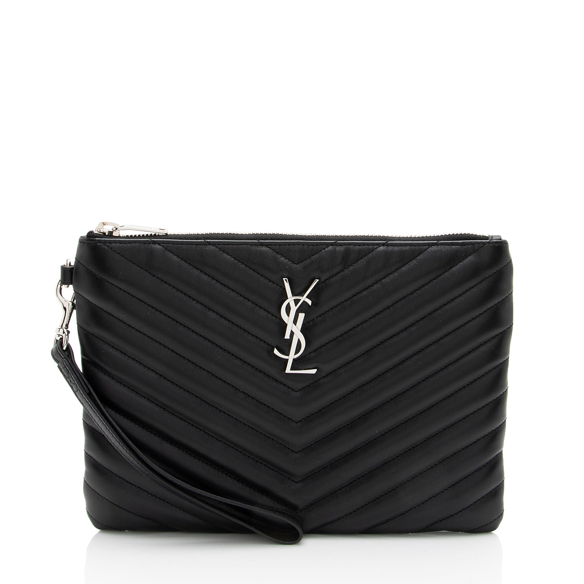 Saint Laurent Matelasse Calfskin Monogram Small Wristlet
