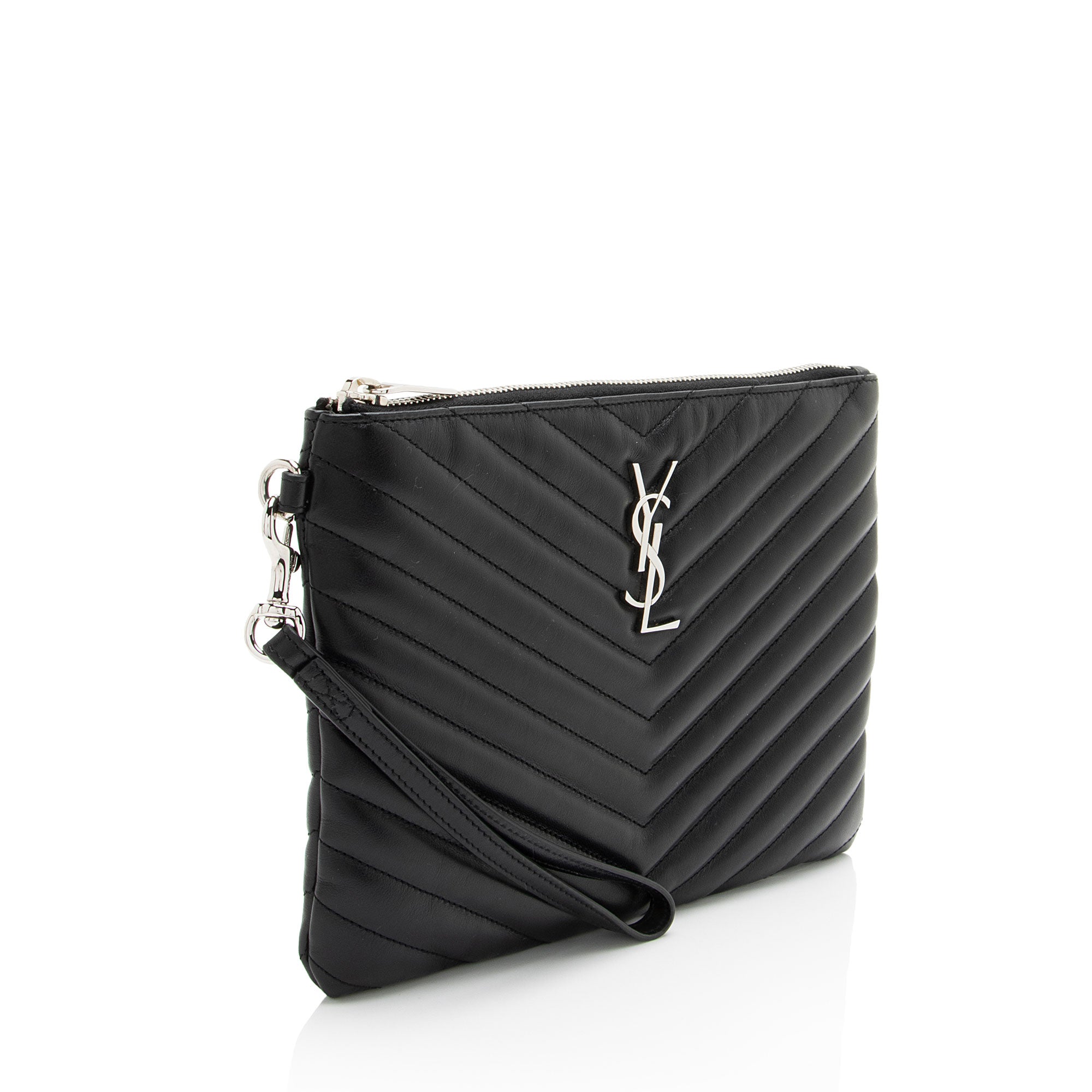 Saint Laurent Matelasse Calfskin Monogram Small Wristlet