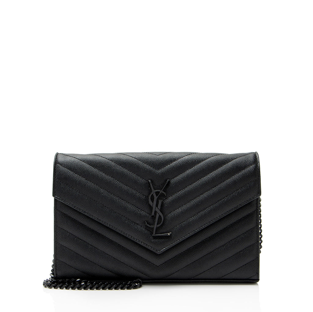 Saint Laurent Matelasse Grain de Poudre Monogram Chain Wallet - FINAL SALE