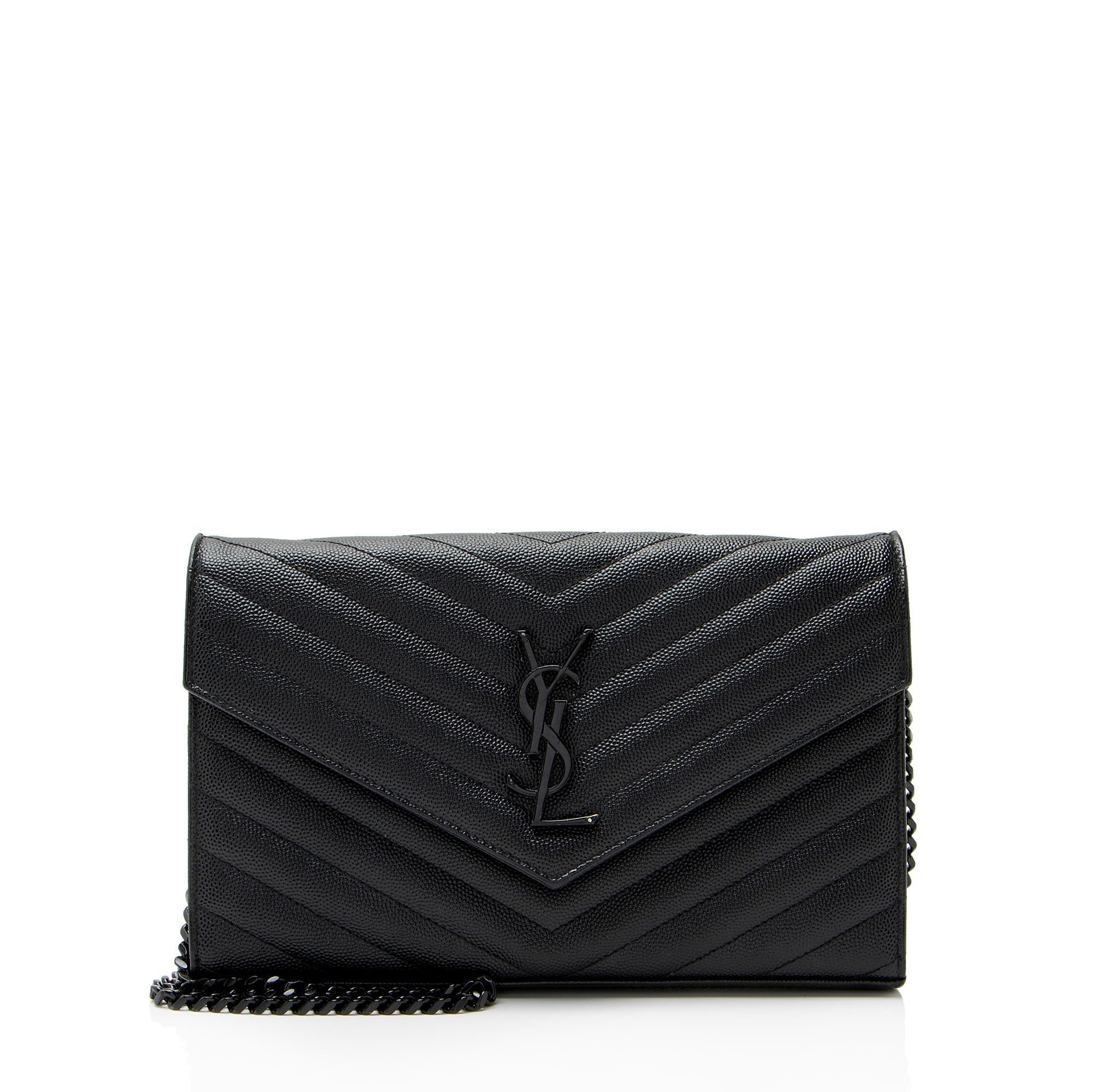 Saint Laurent Matelasse Grain de Poudre Monogram Chain Wallet - FINAL SALE