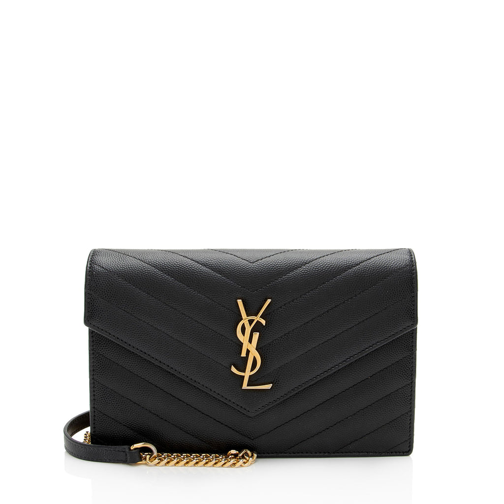 Saint Laurent Matelasse Grain de Poudre Monogram Envelope Chain Wallet - FINAL SALE