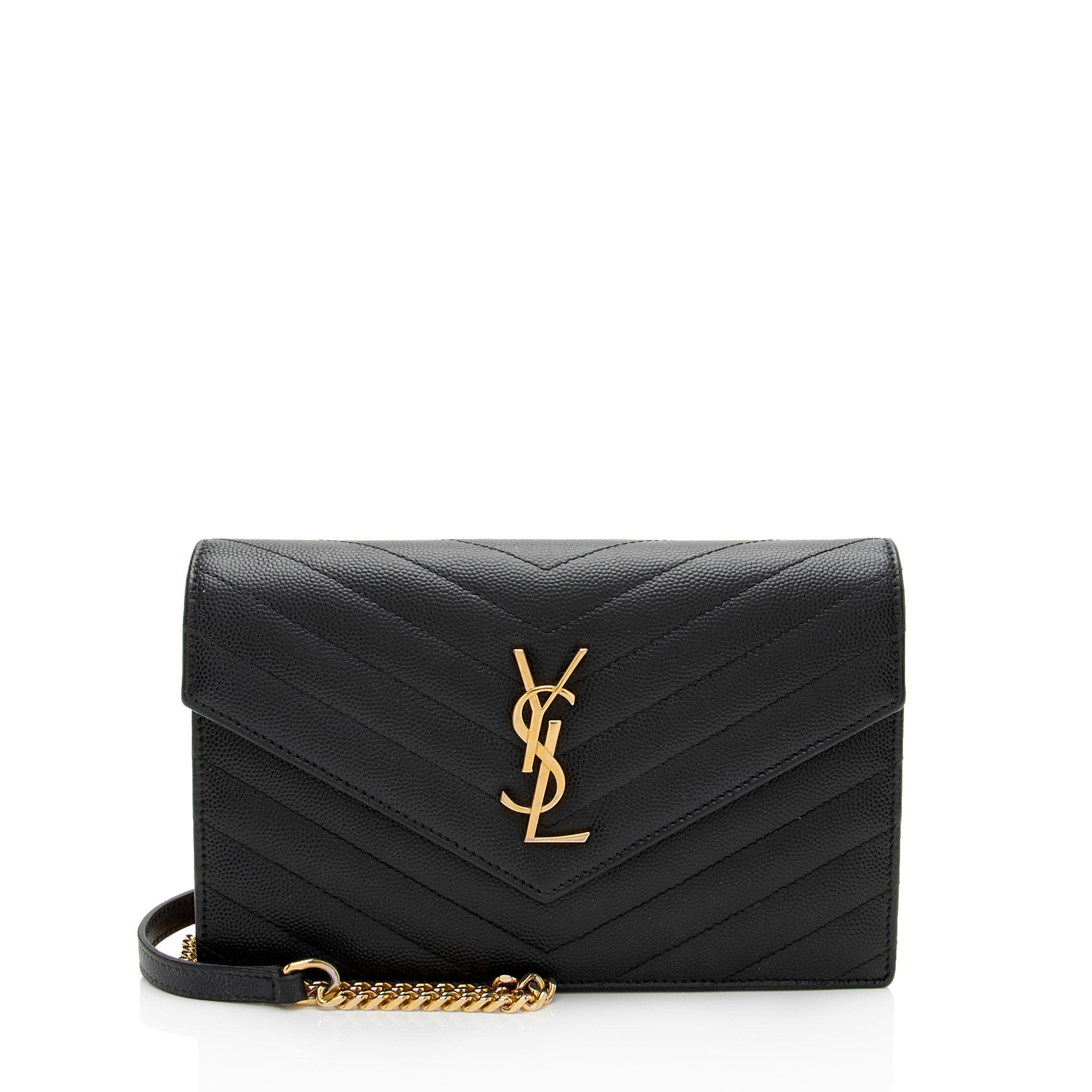 Saint Laurent Matelasse Grain de Poudre Monogram Envelope Chain Wallet - FINAL SALE