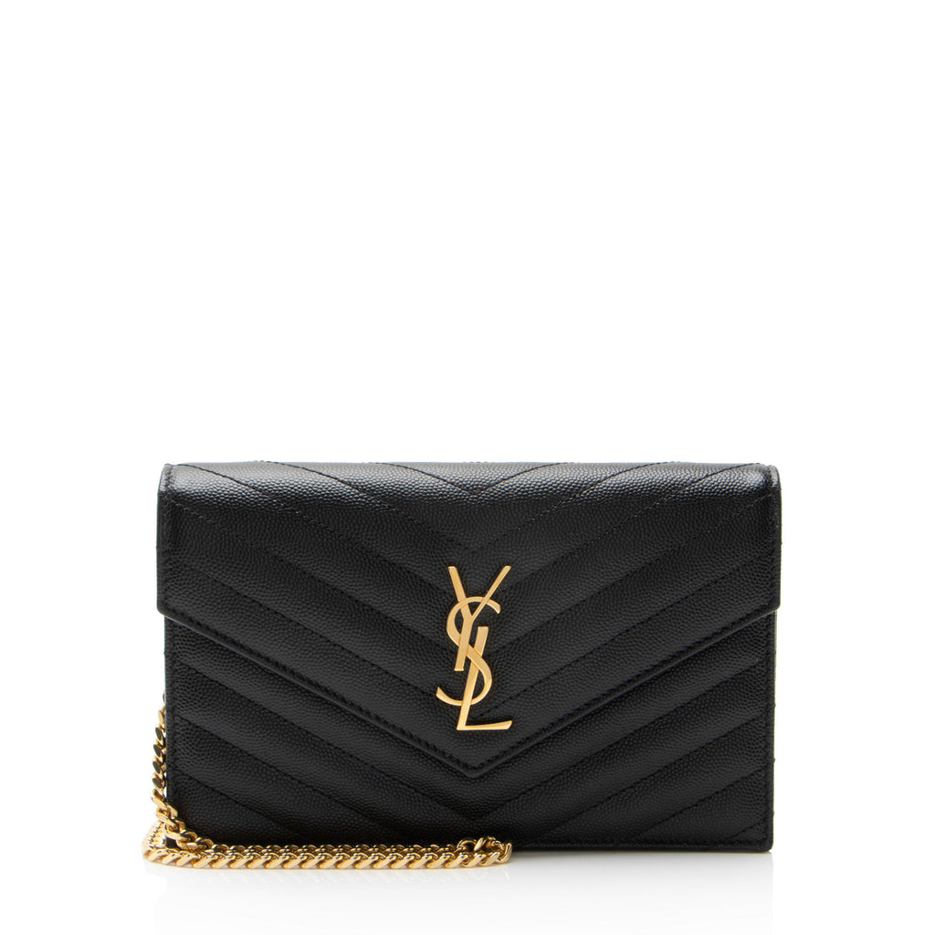 Saint Laurent Matelasse Grain de Poudre Monogram Envelope Chain Wallet