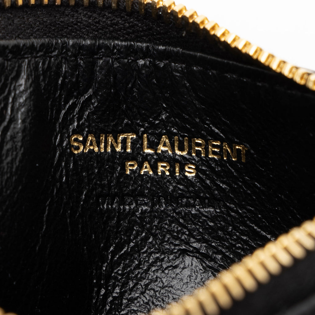 Saint Laurent Matelasse Grain de Poudre Monogram Fragments Zipper Card Case