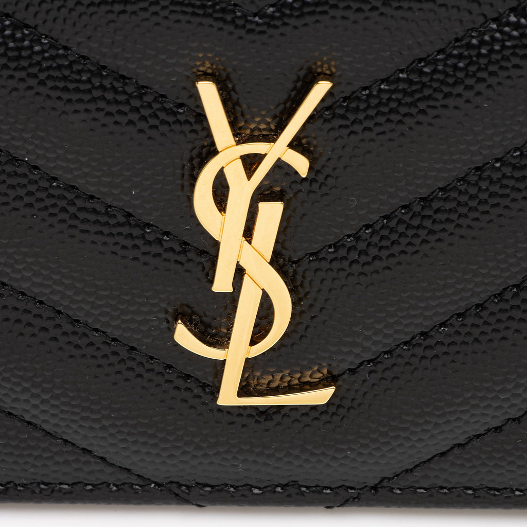 Saint Laurent Matelasse Grain de Poudre Monogram Fragments Zipper Card Case