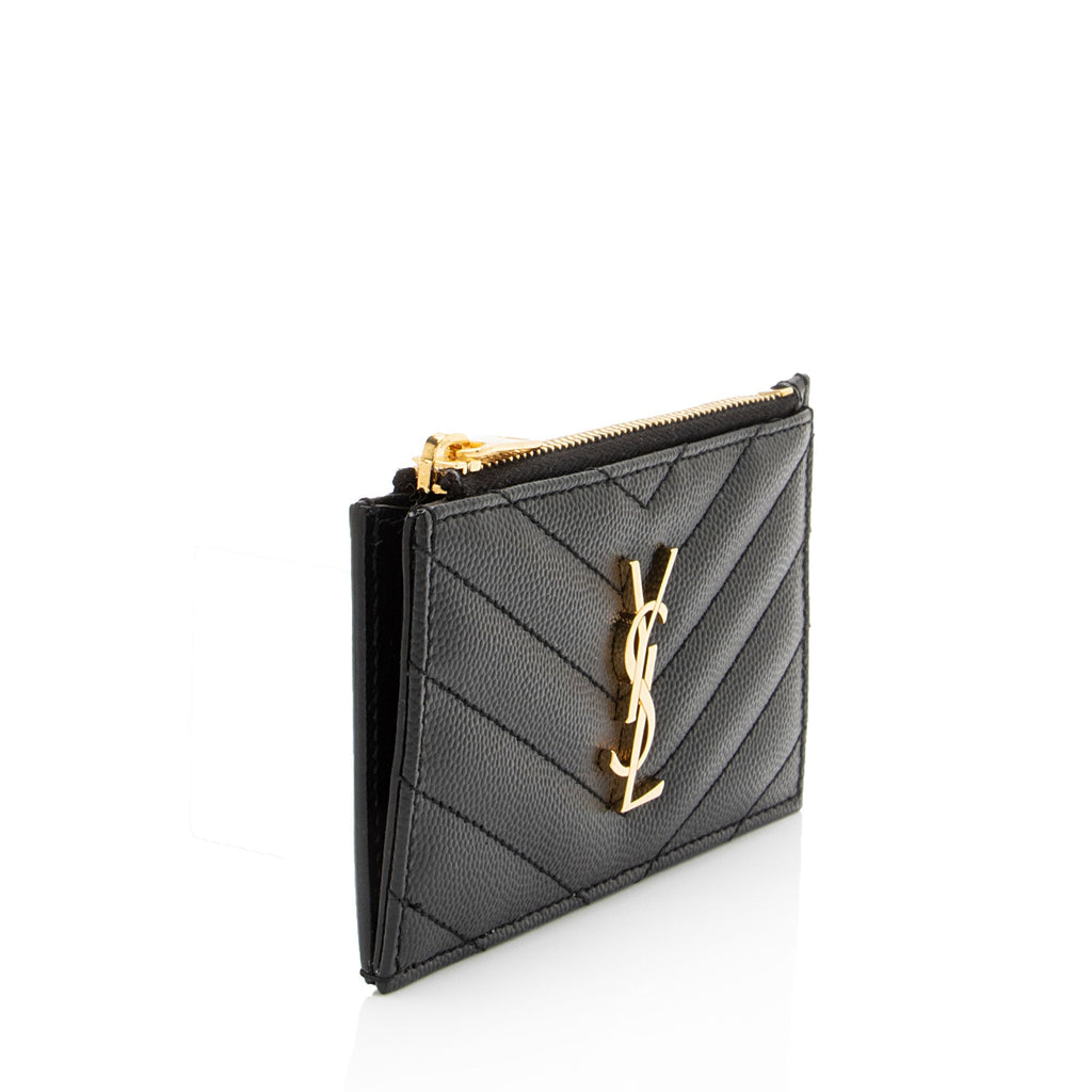 Saint Laurent Matelasse Grain de Poudre Monogram Fragments Zipper Card Case