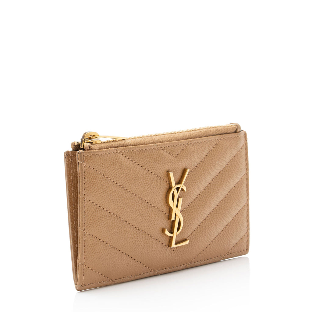Saint Laurent Matelasse Grain de Poudre Monogram Fragments Zipper Card Case