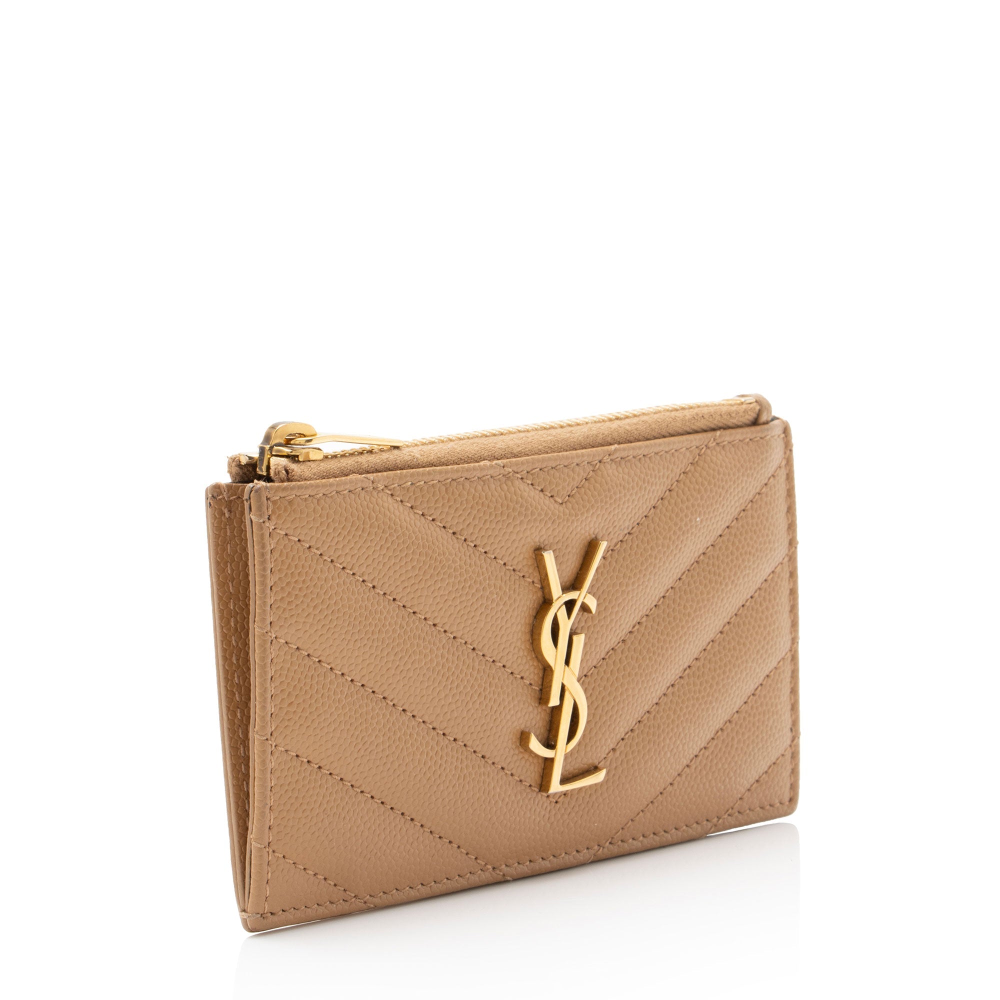 Saint Laurent Matelasse Grain de Poudre Monogram Fragments Zipper Card Case