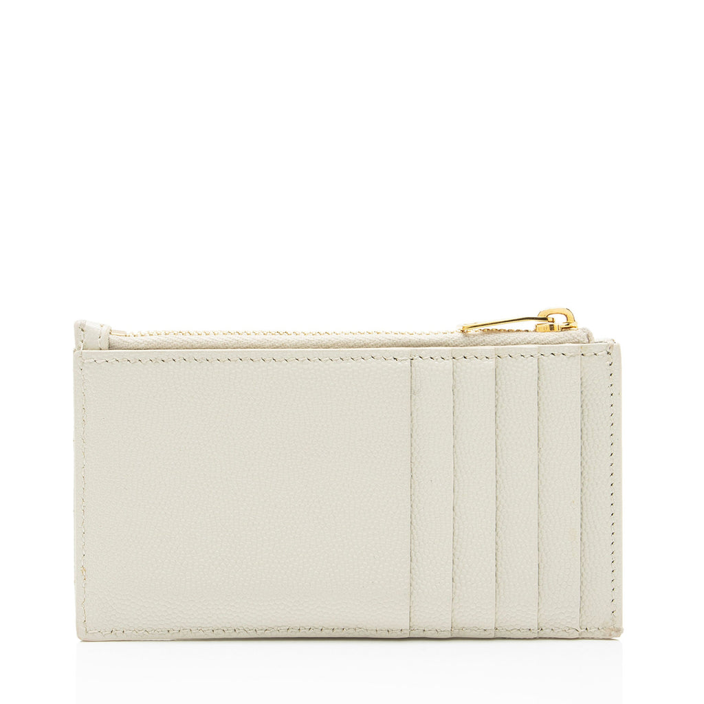 Saint Laurent Matelasse Grain de Poudre Monogram Fragments Zipper Card Case