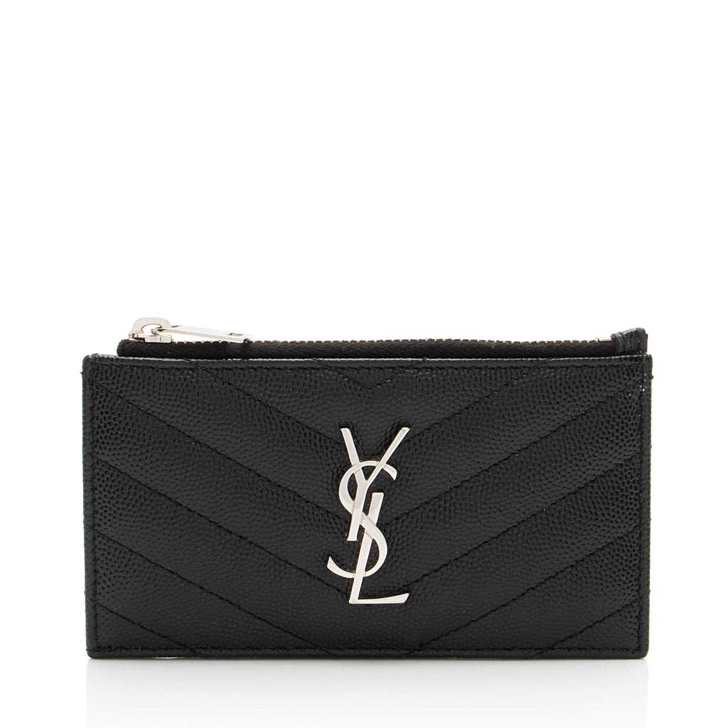 Saint Laurent Matelasse Grain de Poudre Monogram Fragments Zipper Card Case