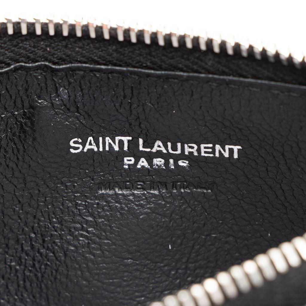 Saint Laurent Matelasse Grain de Poudre Monogram Fragments Zipper Card Case