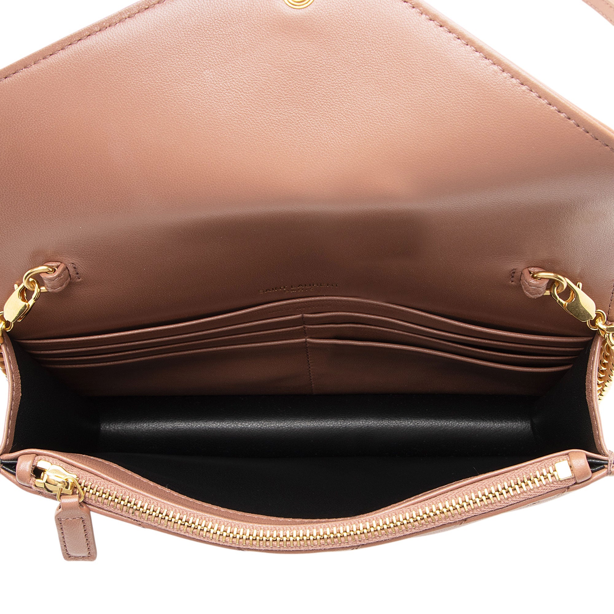 Saint Laurent Matelasse Lambskin Monogram Envelope Chain Wallet