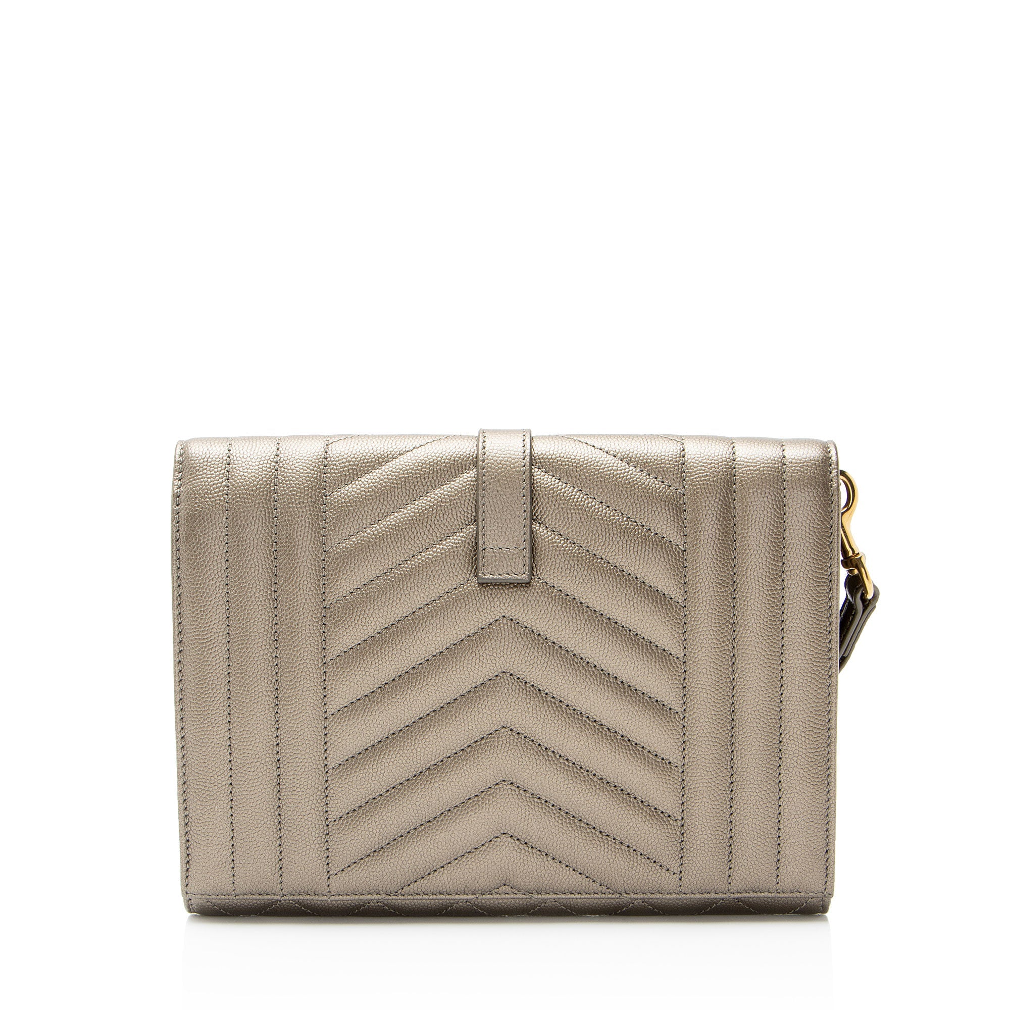 Saint Laurent Metallic Mixed Matelasse Grain de Poudre Monogram Envelope Pouch