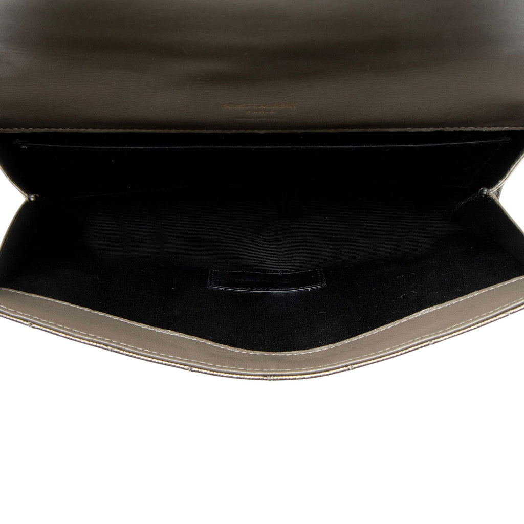 Saint Laurent Metallic Mixed Matelasse Grain de Poudre Monogram Envelope Pouch