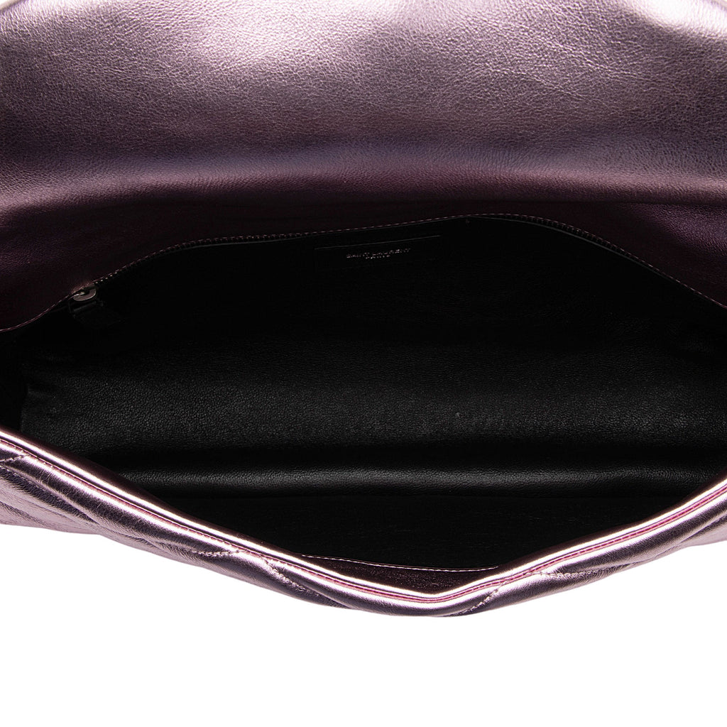 Saint Laurent Metallic Quilted Lambskin Puffer Sade Clutch (SHF-dsF7Ye)