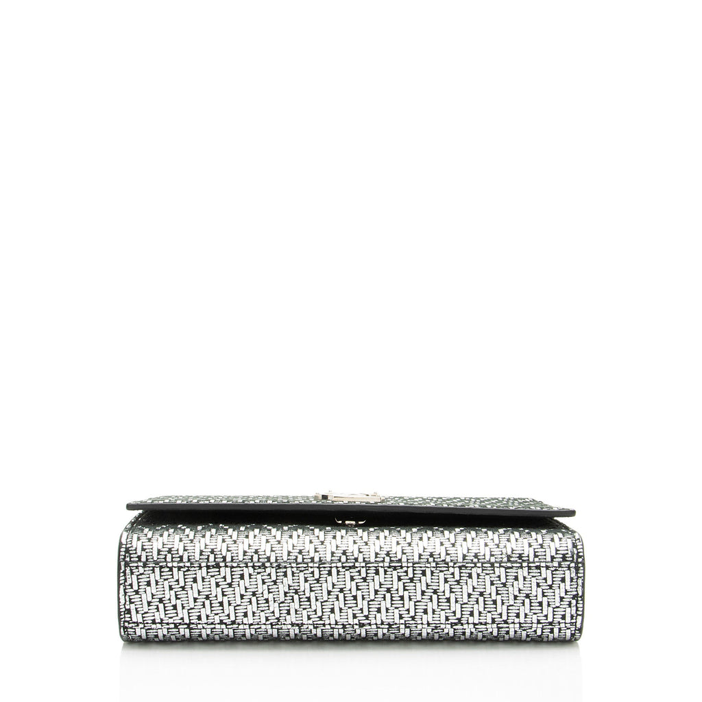 Saint Laurent Metallic Woven Leather Monogram Kate Small Shoulder Bag