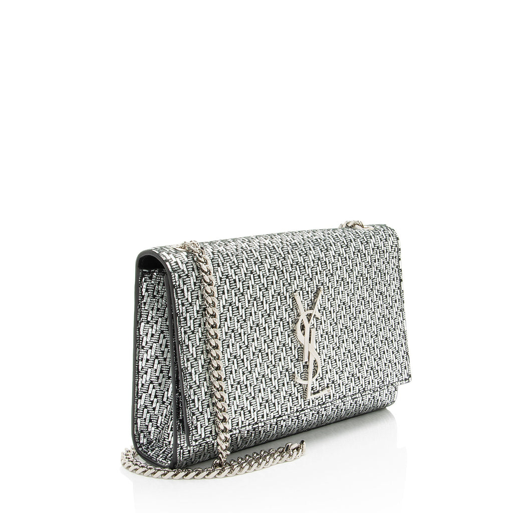 Saint Laurent Metallic Woven Leather Monogram Kate Small Shoulder Bag