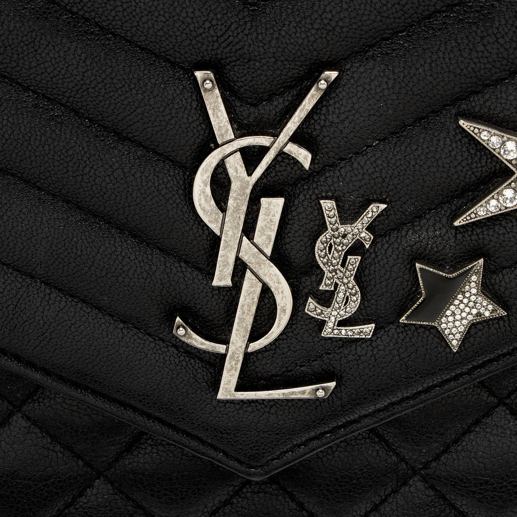 Saint Laurent Mixed Matelasse Grain de Poudre Embellished Monogram Chain Wallet