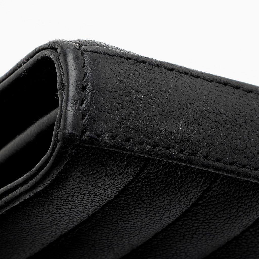 Saint Laurent Mixed Matelasse Grain de Poudre Embellished Monogram Chain Wallet