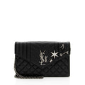 Saint Laurent Mixed Matelasse Grain de Poudre Embellished Monogram Chain Wallet