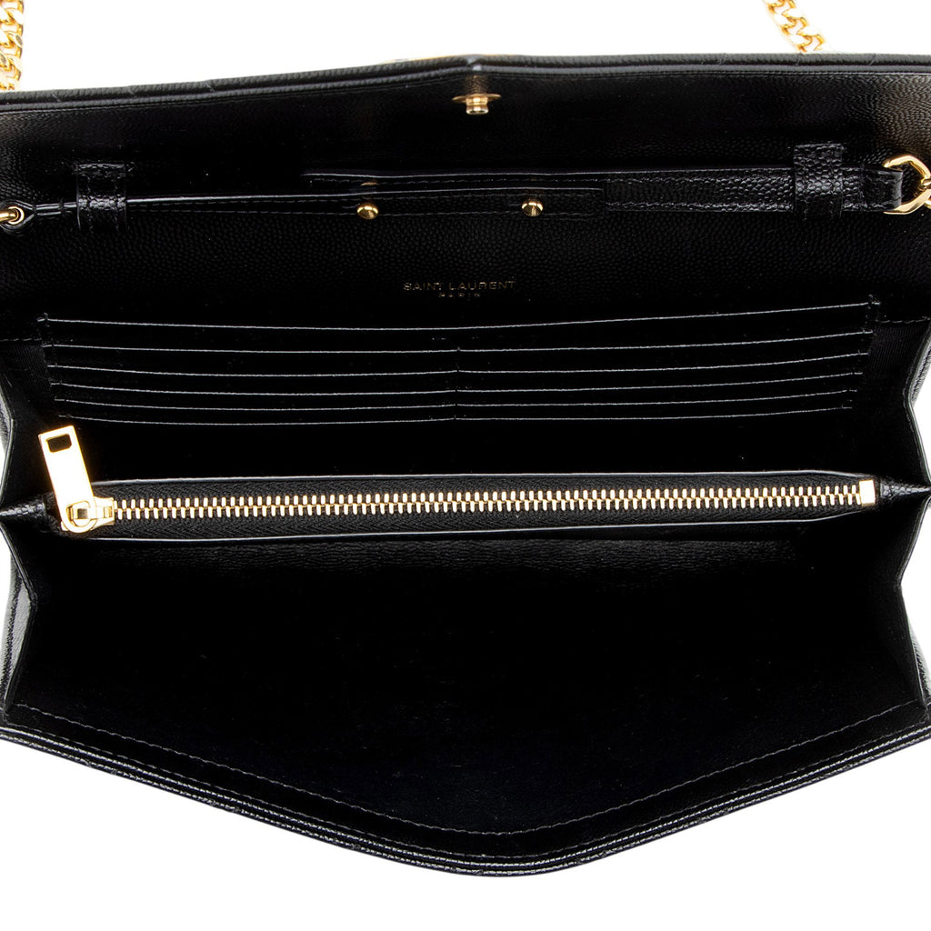 Saint Laurent Mixed Matelasse Grain de Poudre Monogram Chain Wallet