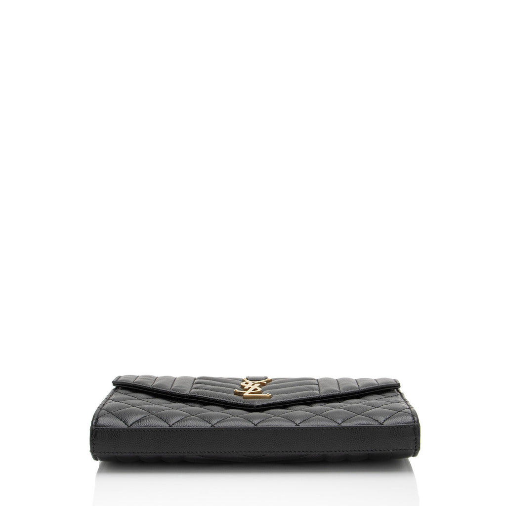 Saint Laurent Mixed Matelasse Grain de Poudre Monogram Chain Wallet