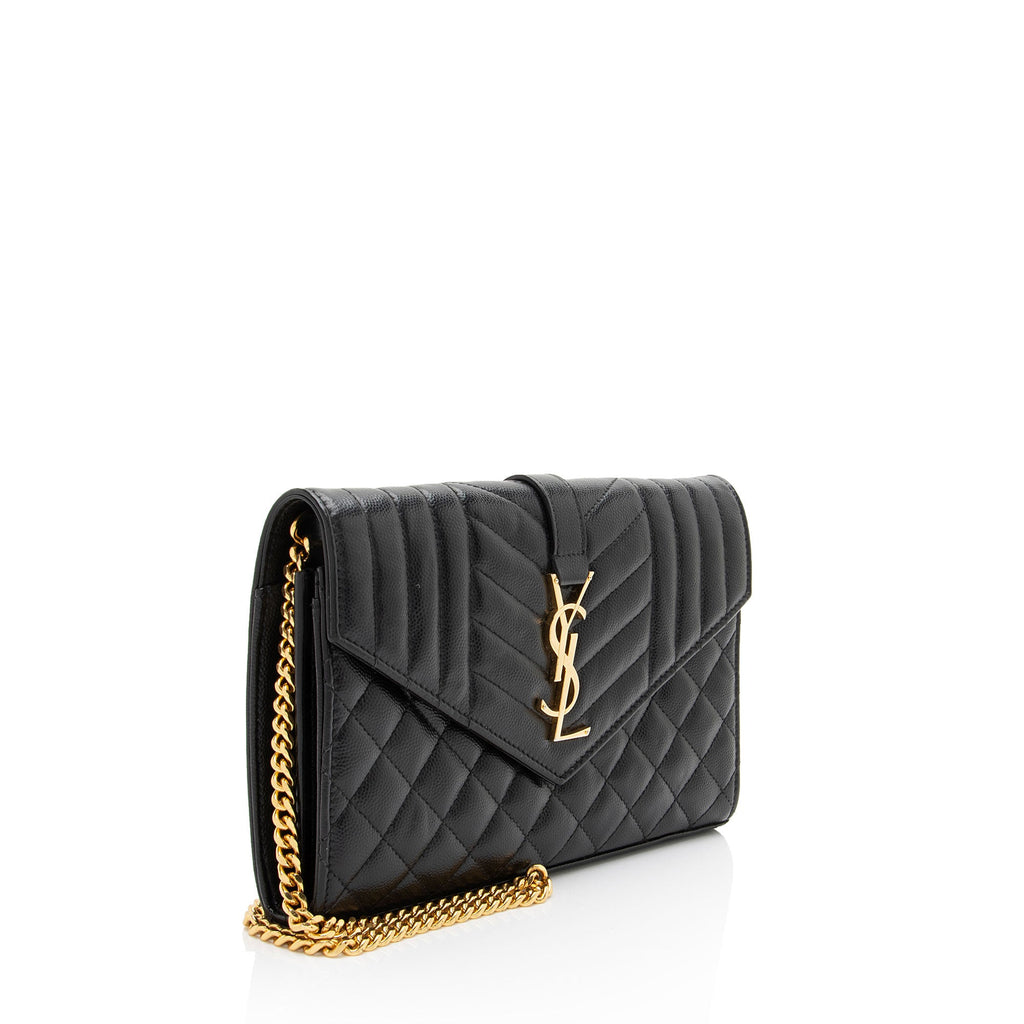 Saint Laurent Mixed Matelasse Grain de Poudre Monogram Chain Wallet