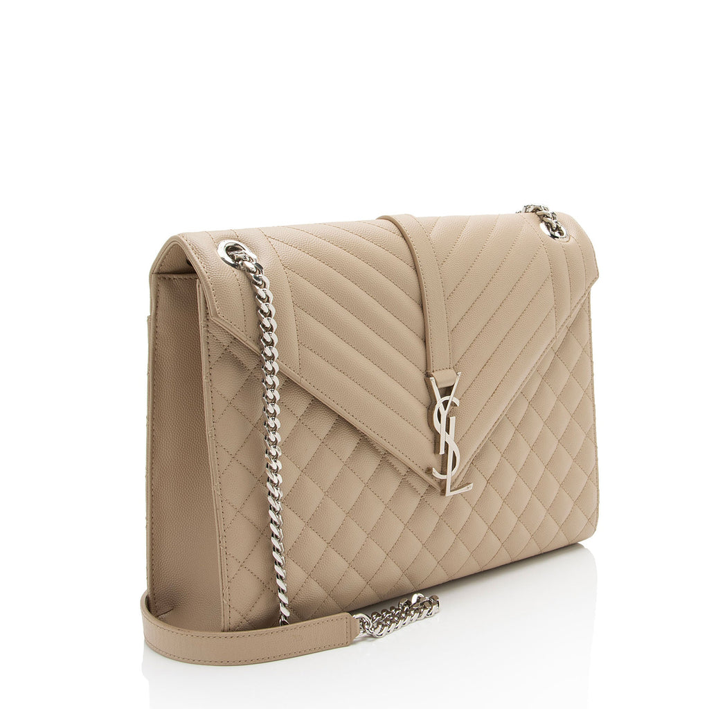 Saint Laurent Mixed Matelasse Grain de Poudre Monogram Large Shoulder Bag