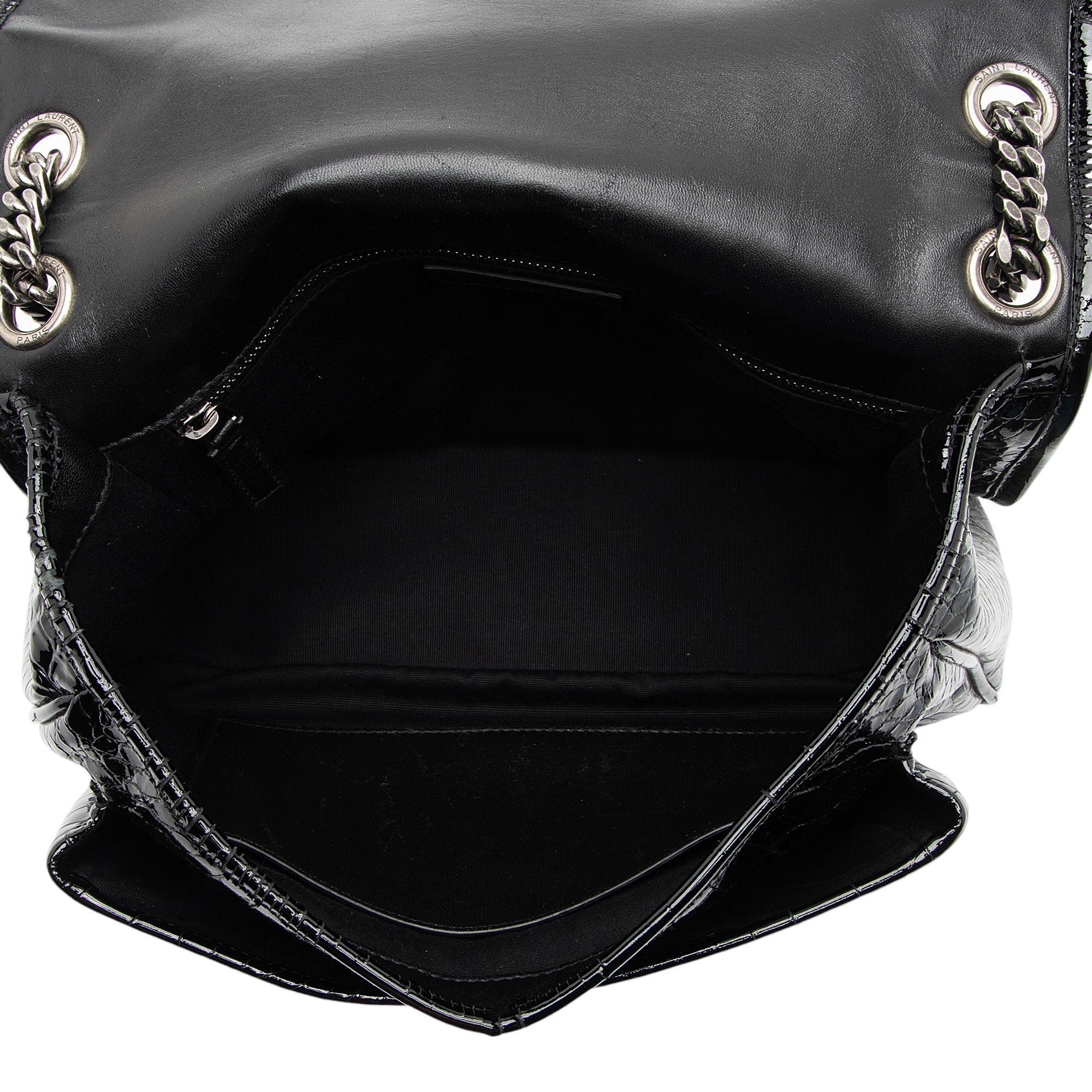 Saint Laurent Patent Croc Embossed Leather Monogram Niki Medium Shoulder Bag (SHF-zhfiM7)