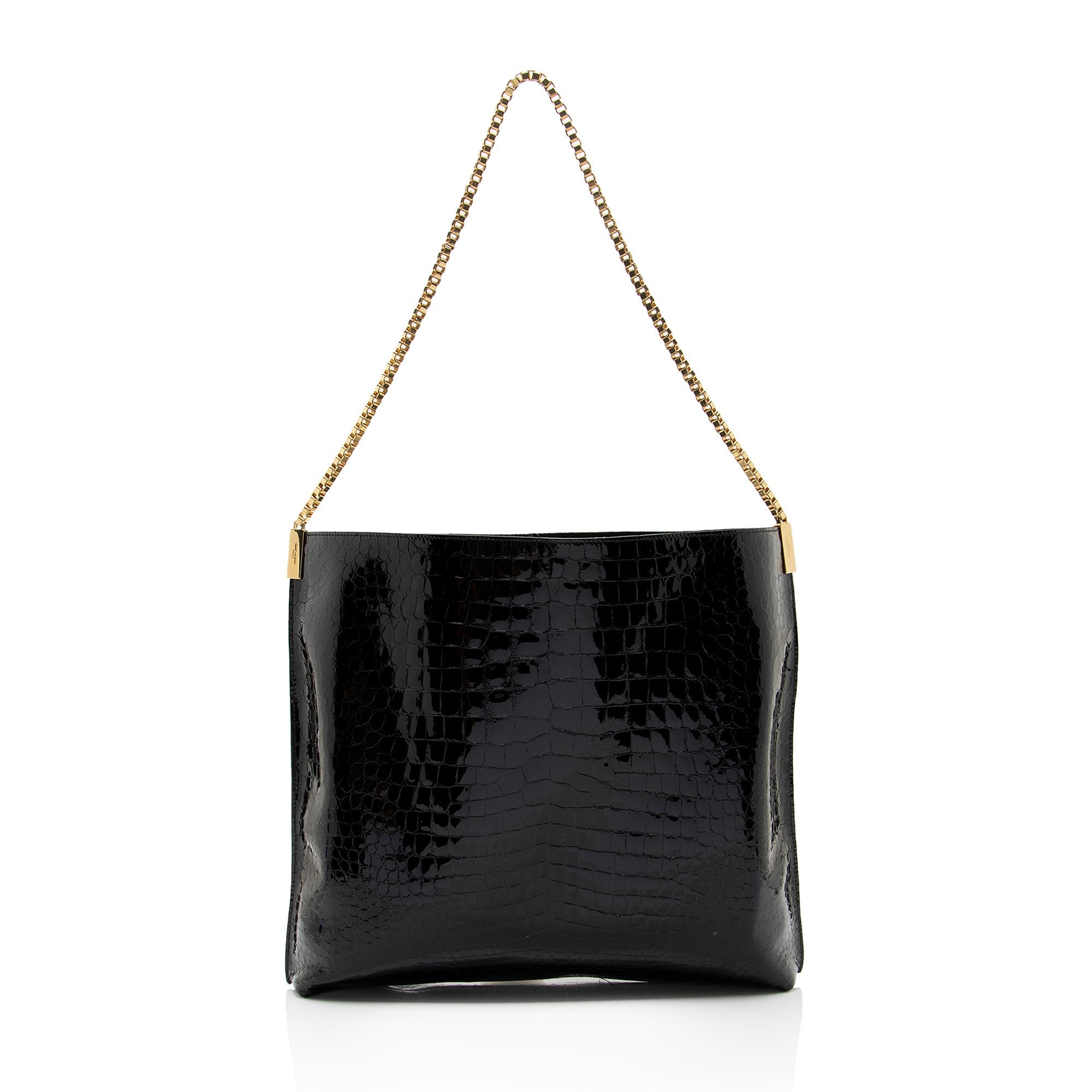 Saint Laurent Patent Croc Embossed Leather Suzanne Medium Hobo