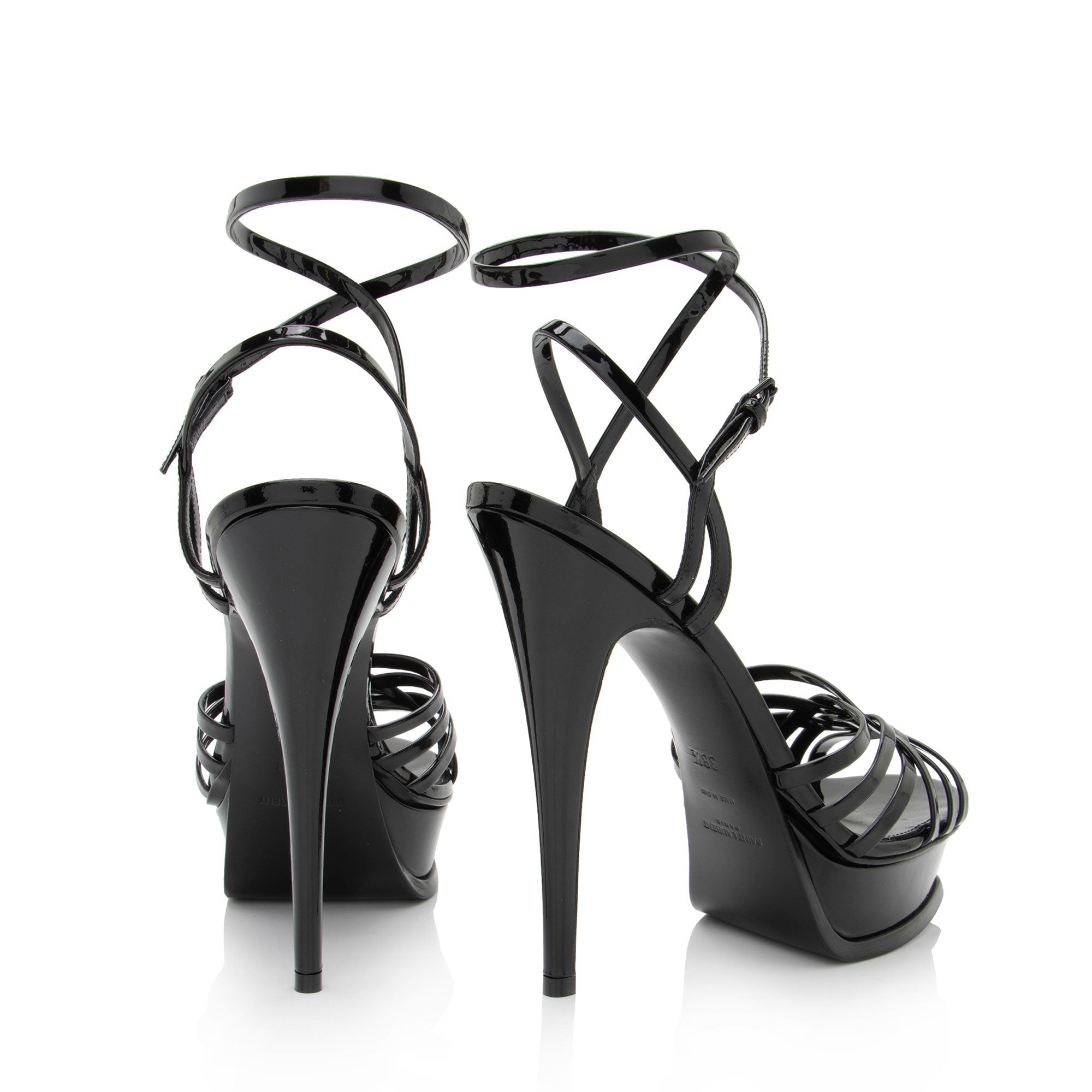 Saint Laurent Patent Leather Criss Cross Platform Sandals - Size 8.5 / 38.5