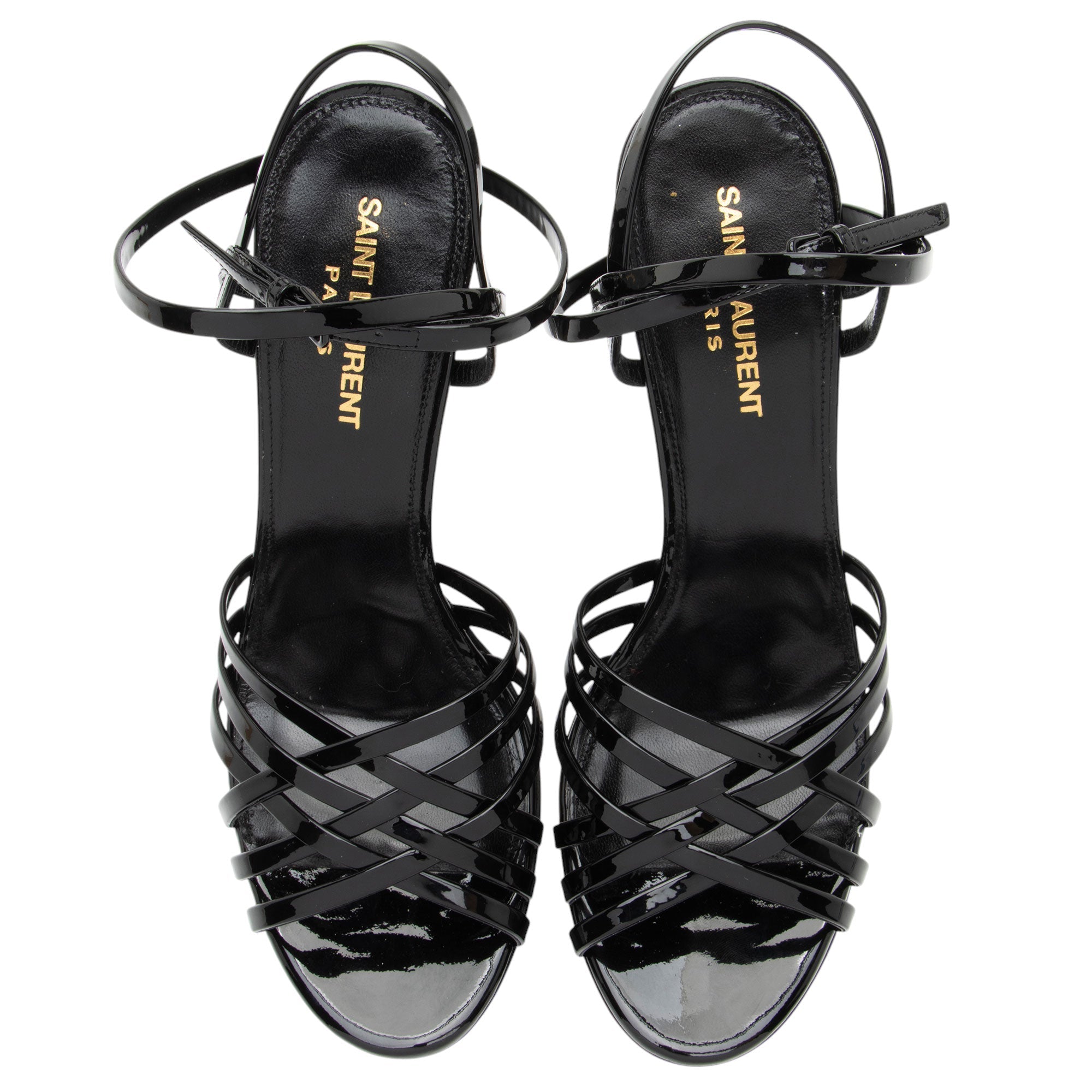 Saint Laurent Patent Leather Criss Cross Platform Sandals - Size 8.5 / 38.5
