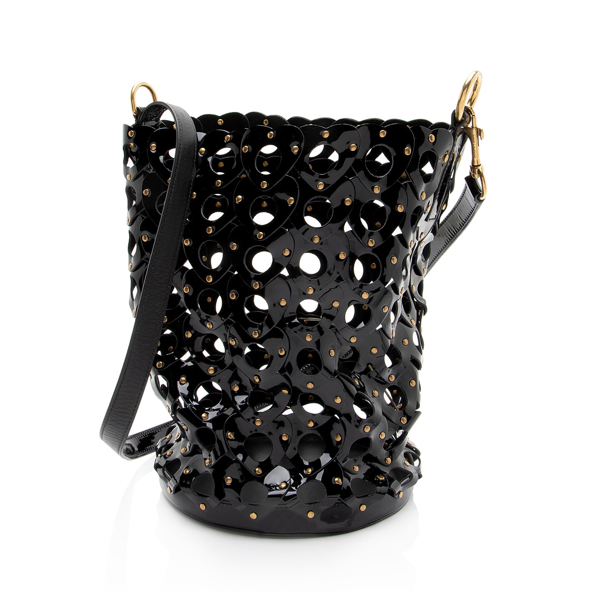 Saint Laurent Patent Leather Studded Seau Coeur Bucket Bag