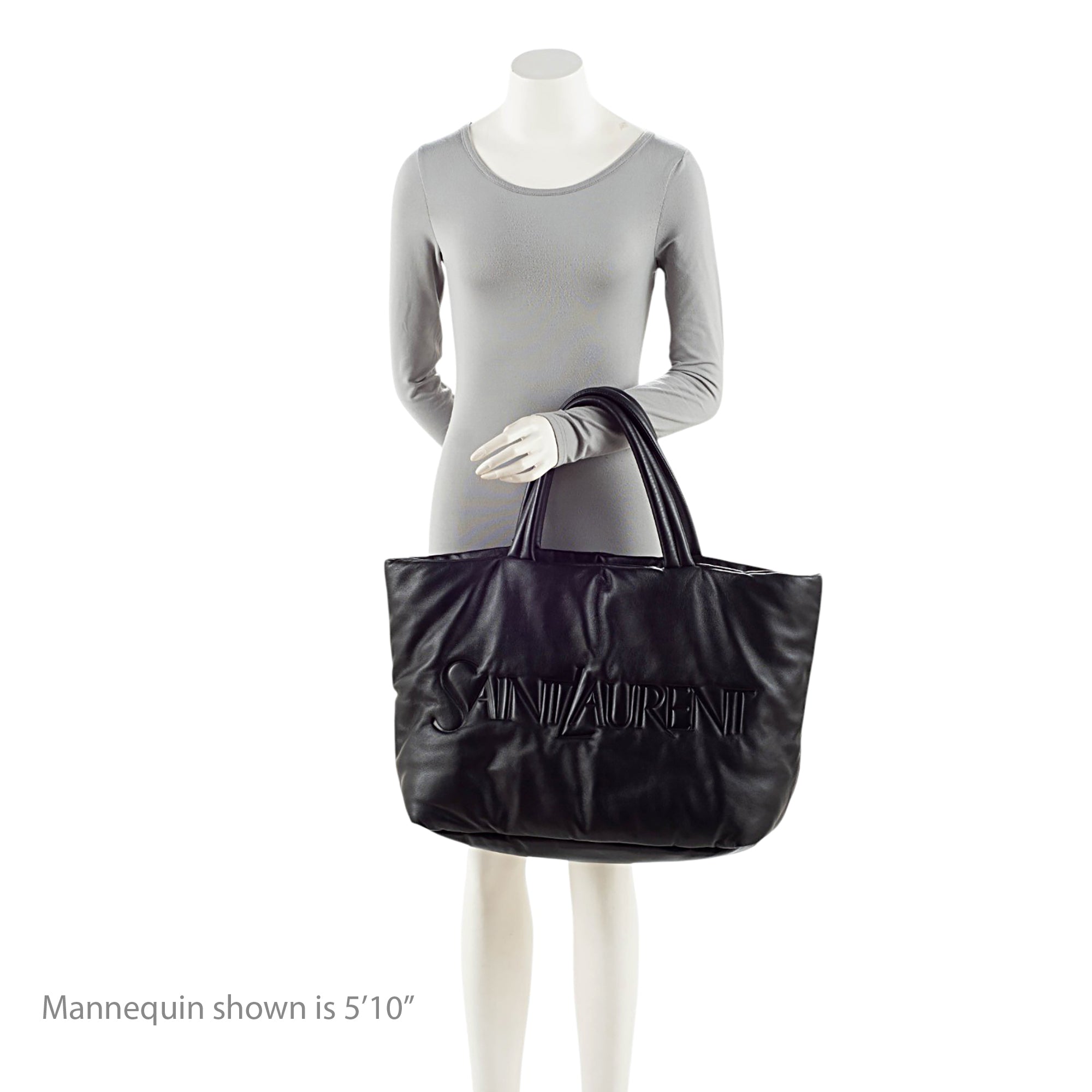 Saint Laurent Puffed Leather Logo Shopping Tote