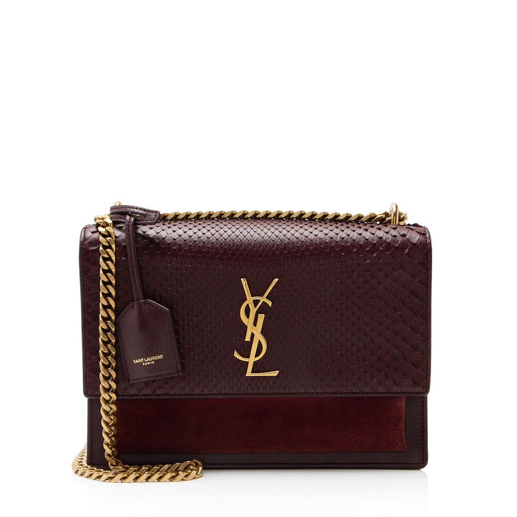 Saint Laurent Python Suede Monogram Sunset Medium Shoulder Bag