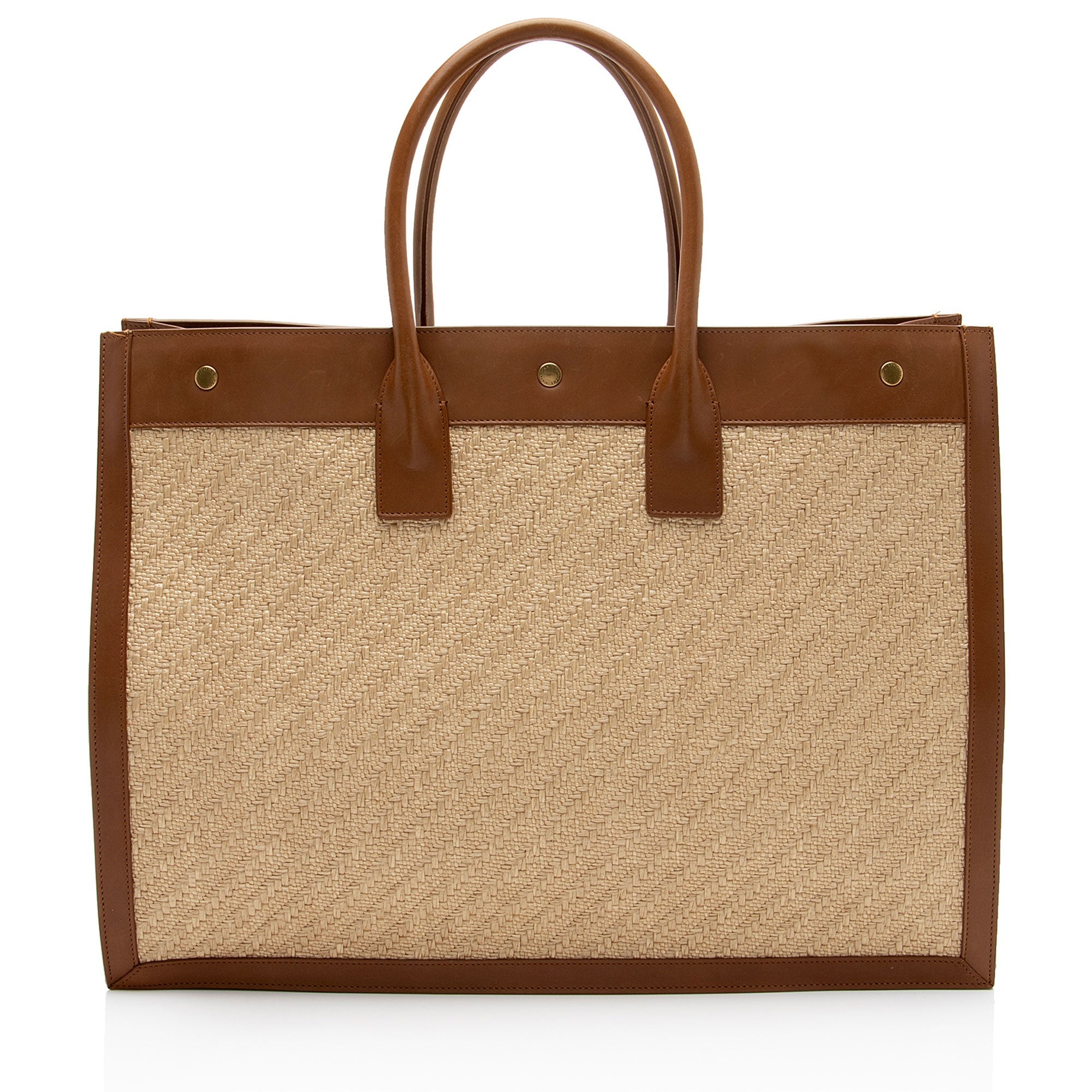 Saint Laurent Raffia Calfskin Rive Gauche Large Tote