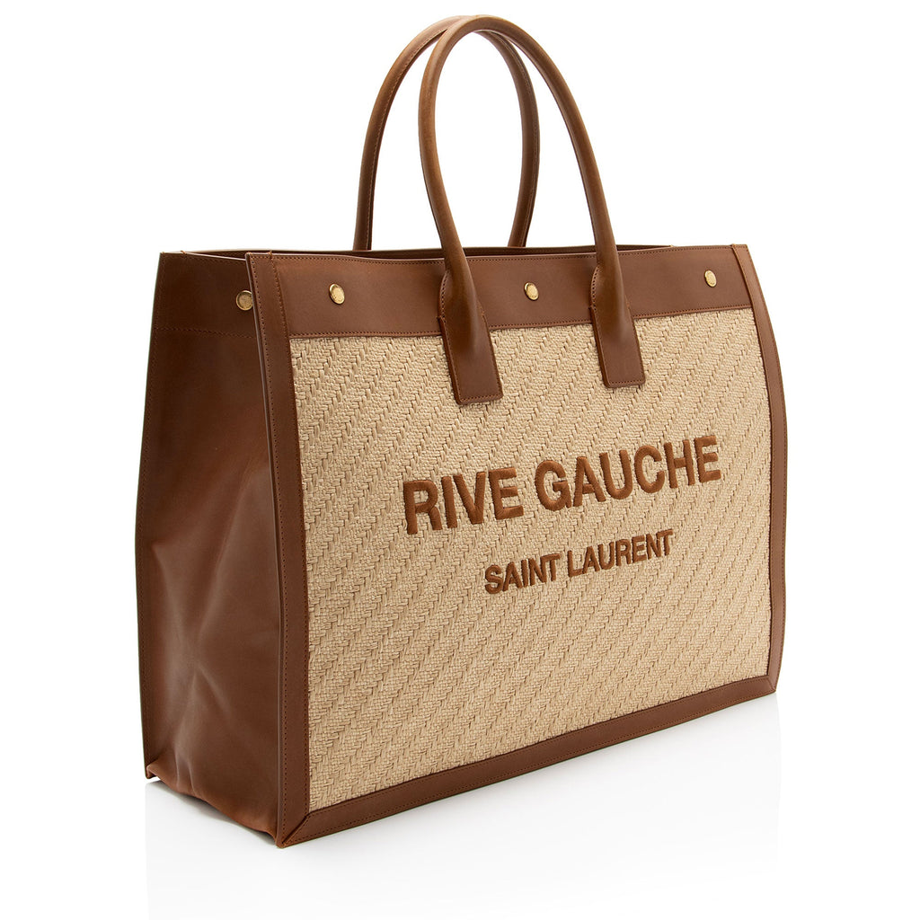 Saint Laurent Raffia Calfskin Rive Gauche Large Tote