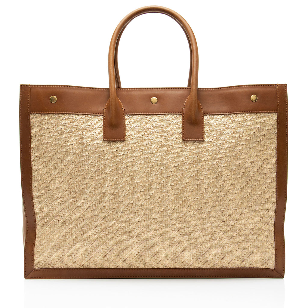 Saint Laurent Raffia Calfskin Rive Gauche Large Tote