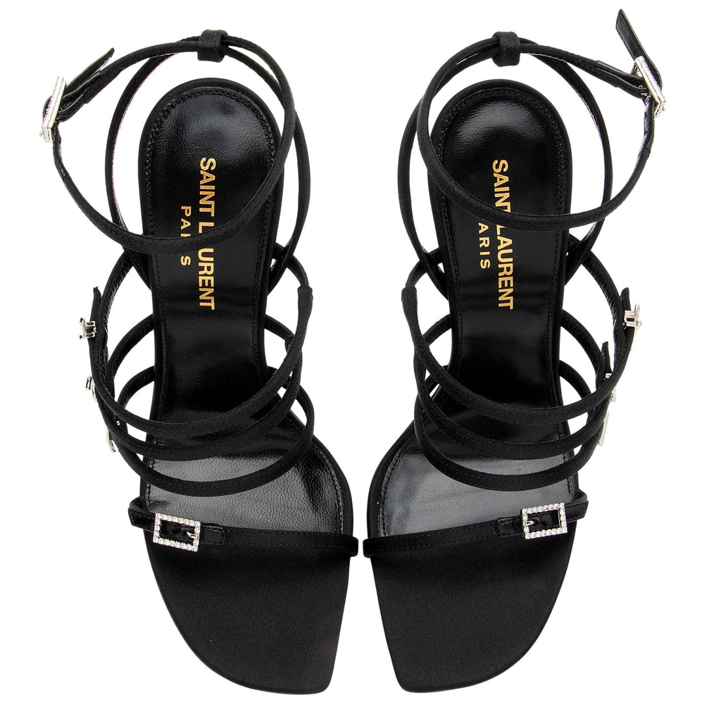 Saint Laurent Satin Crepe Crystal Jerry Sandals - Size 6.5 / 36.5
