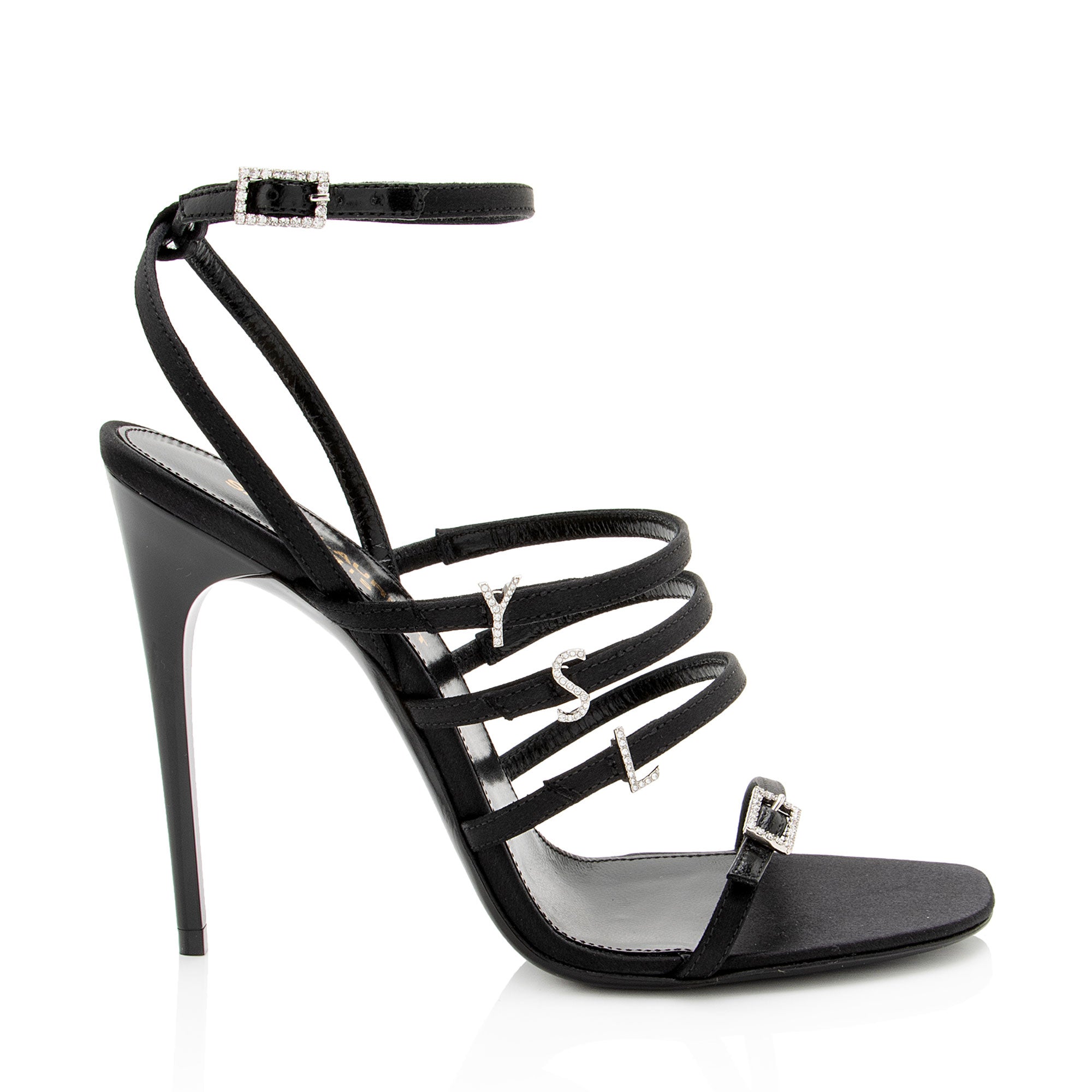 Saint Laurent Satin Crepe Crystal Jerry Sandals - Size 6.5 / 36.5