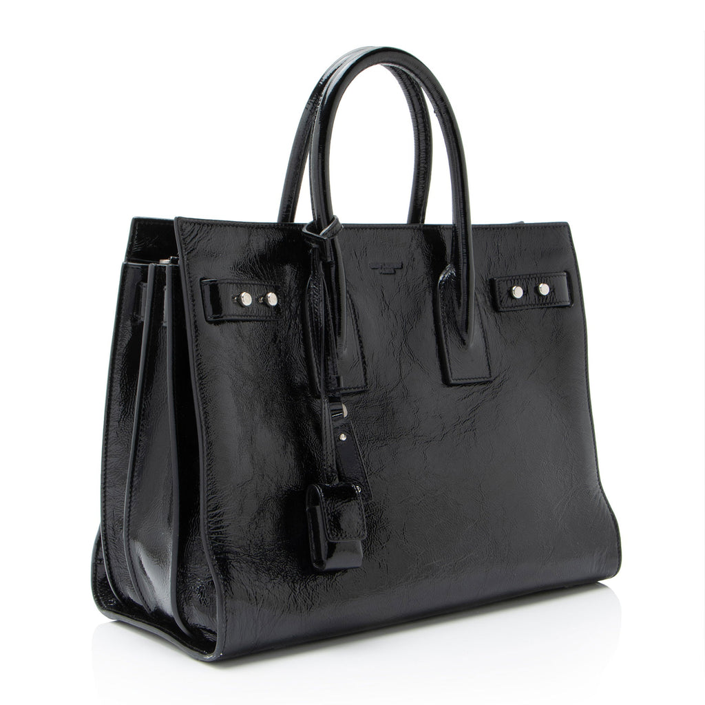 Saint Laurent Textured Patent Leather Sac De Jour Medium Tote