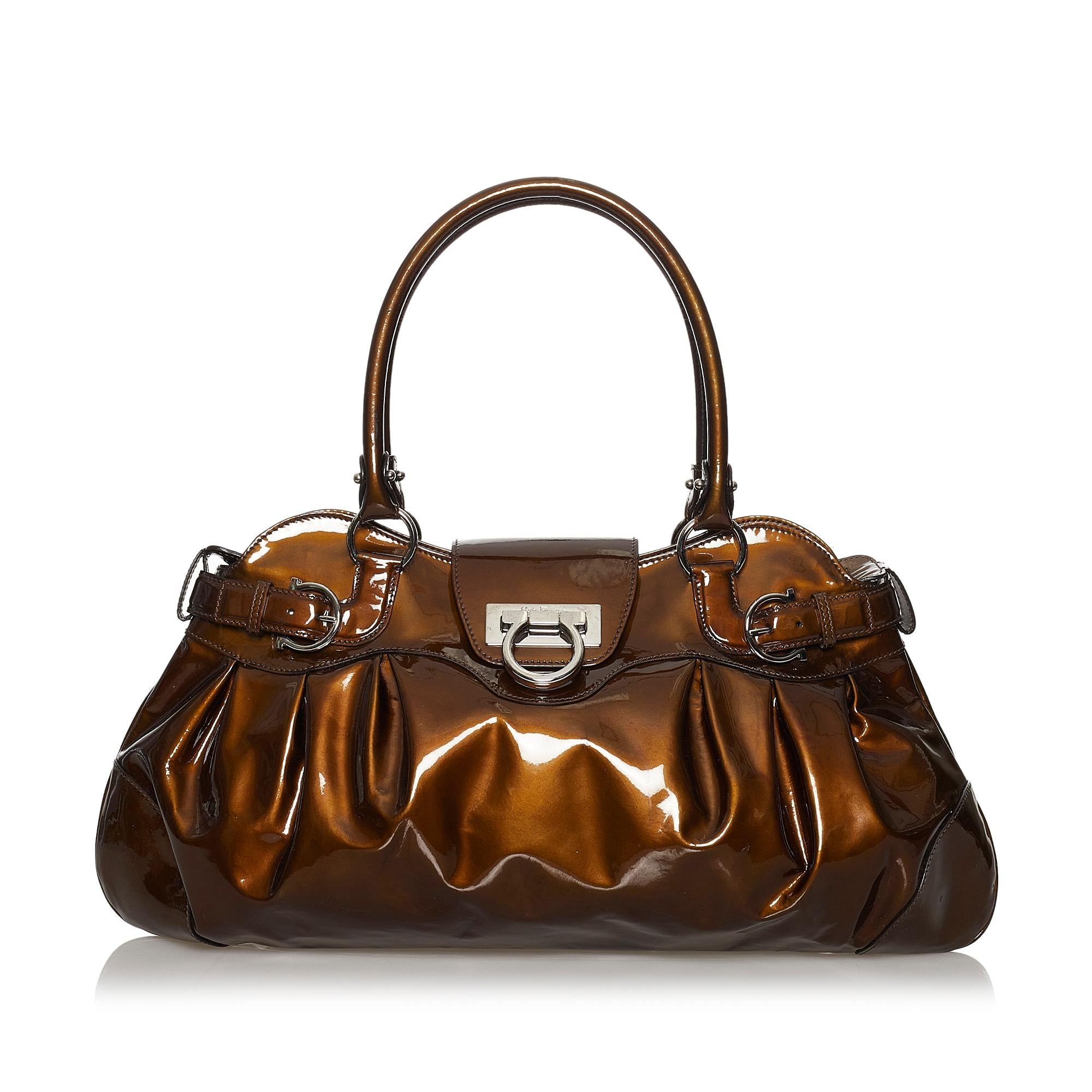 Salvatore Ferragamo Gancini Marisa Patent Leather Handbag (SHG-30335)