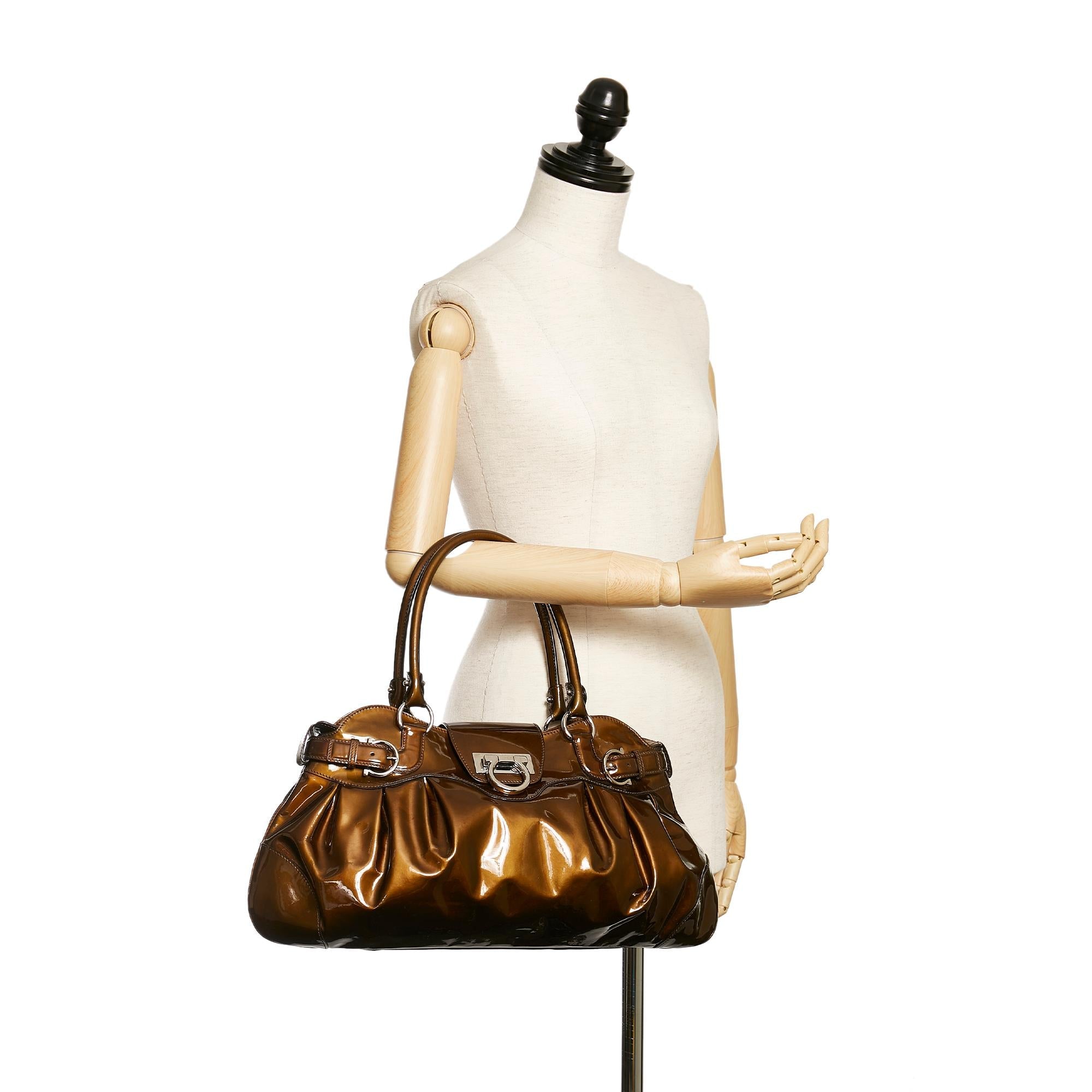 Salvatore Ferragamo Gancini Marisa Patent Leather Handbag (SHG-30335)