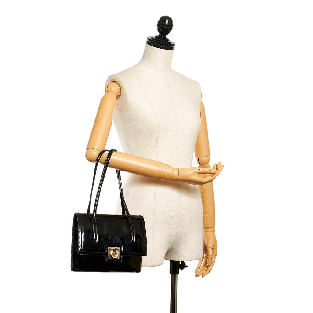 Salvatore Ferragamo Gancini Patent Leather Handbag (SHG-31776)