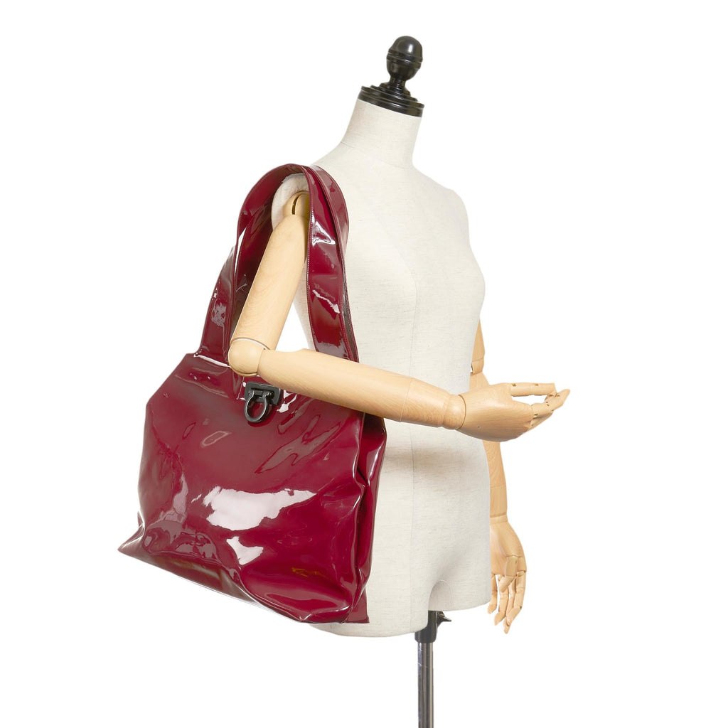 Salvatore Ferragamo Gancini Patent Leather Tote Bag (SHG-27184)