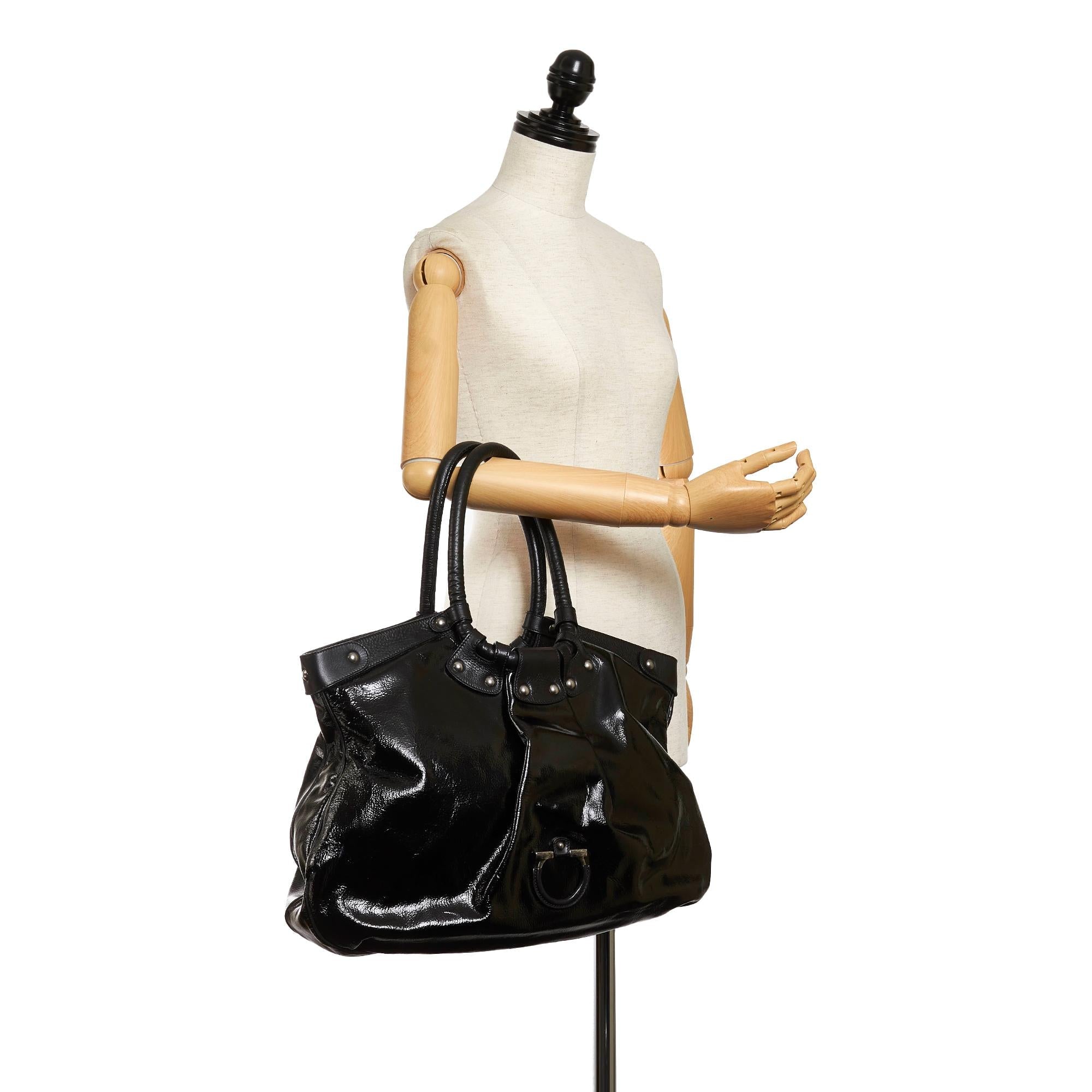 Salvatore Ferragamo Gancini Patent Leather Tote Bag (SHG-29562)
