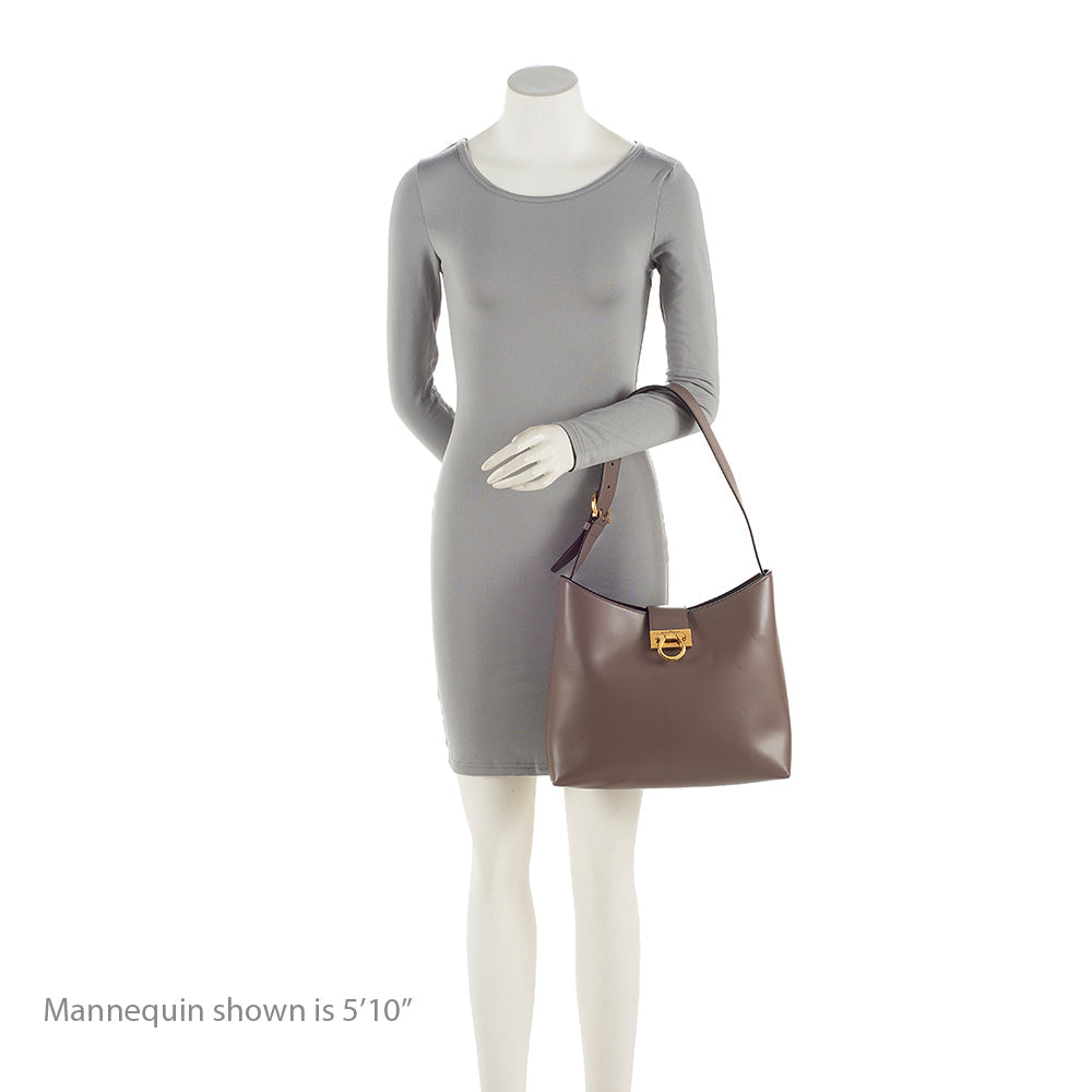 Ferragamo Leather Gancio Trifolio Large Shoulder Bag