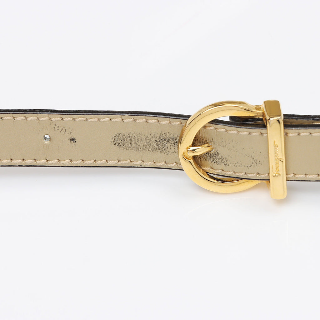 Salvatore Ferragamo Metallic Patent Leather Vara Crossbody Bag (SHF-u2KC7g)