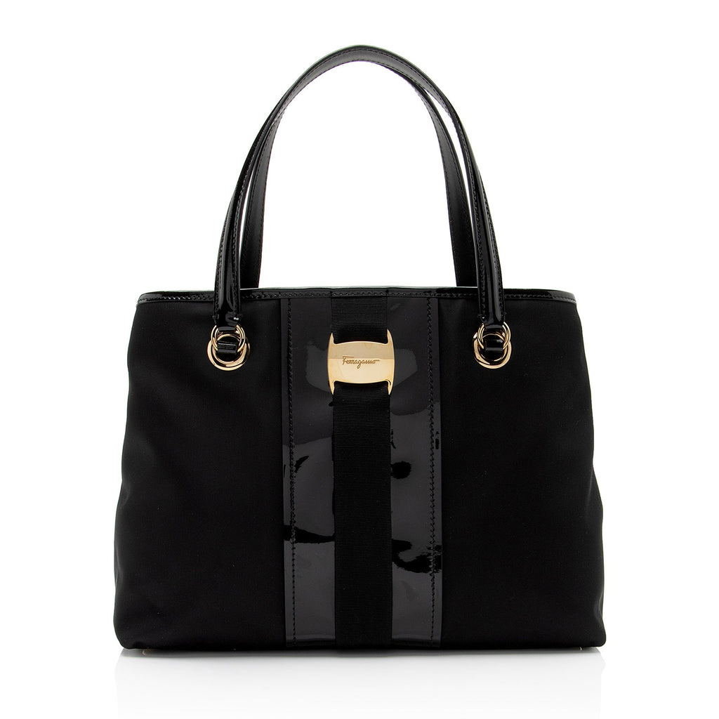 Salvatore Ferragamo Nylon Patent Leather Leonora Tote (SHF-v2xITH)