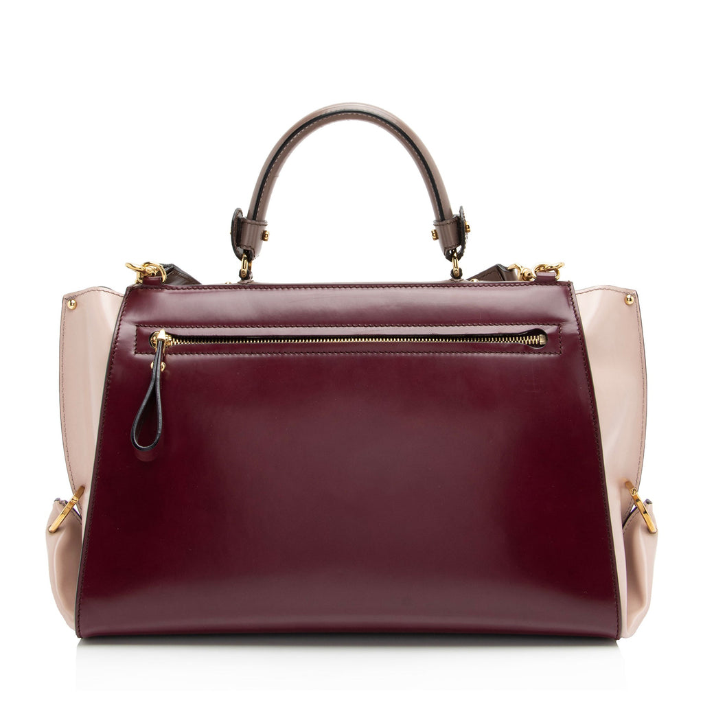 Salvatore Ferragamo Patent Leather Tricolor Gancini Sofia Medium Satchel (SHF-TxFQvD)